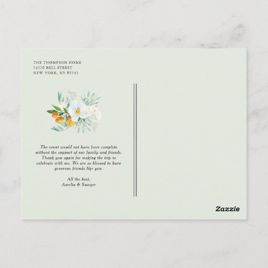 水の色の蘭とクムクアッツガーランドありがとう ポストカード (裏面)