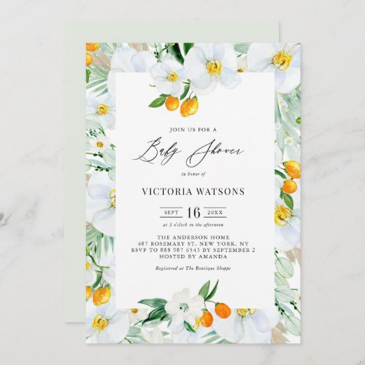 水の色の蘭とクムクアッツサマーベビーシャワー 招待状 (正面/裏面)