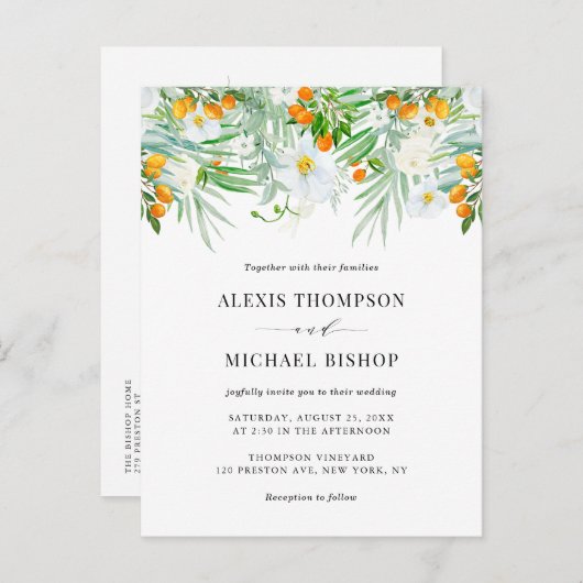 水の色の蘭とクムクアツトロピカル結婚ズ インビテーションポストカード (正面/裏面)