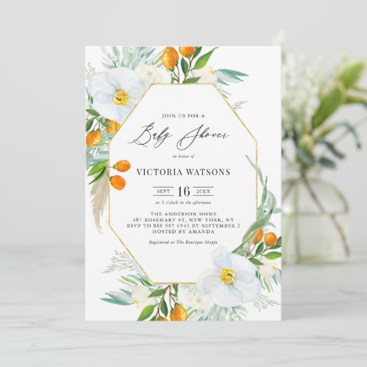 水の色の蘭とクムクアツフレームベビーシャワー 招待状 (スタンド正面)