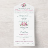 水の色の蘭とバラ結婚フローラ オールインワン招待状 (内側)