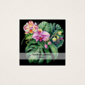 水の色の蘭とモンステラ葉の名刺 (正面)