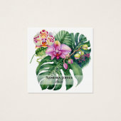 水の色の蘭とモンステラ葉の名刺 (正面)