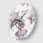 水の色の蘭の時計パーソナライズされた ラージ壁時計 (傾斜)