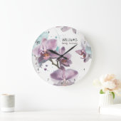 水の色の蘭の時計パーソナライズされた ラージ壁時計 (ホーム)