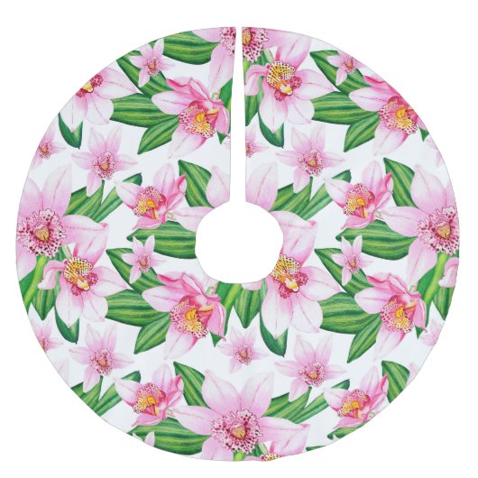 水の色の蘭デザイン12 ブラッシュドポリエステルツリースカート (正面)