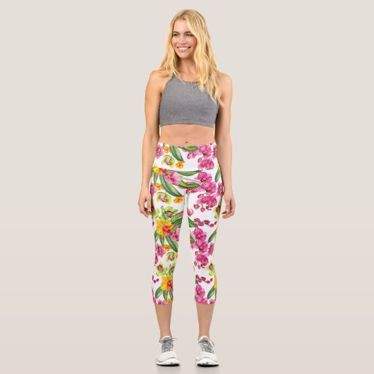 水の色の蘭デザイン18 カプリレギンス (正面)
