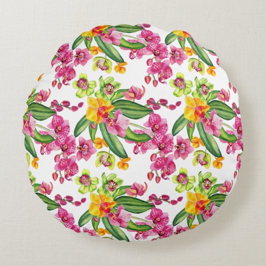 水の色の蘭デザイン18 ラウンドクッション (正面)