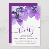 水の色の蘭バイオレットサーティートバースデーパーティー 招待状 (正面/裏面)