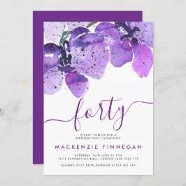 水の色の蘭バイオレットフォーティートバースデーパーティー 招待状