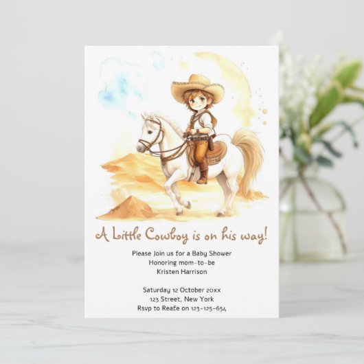 水の色の西カウボーイ赤ちゃんシャワー 招待状 (スタンド正面)