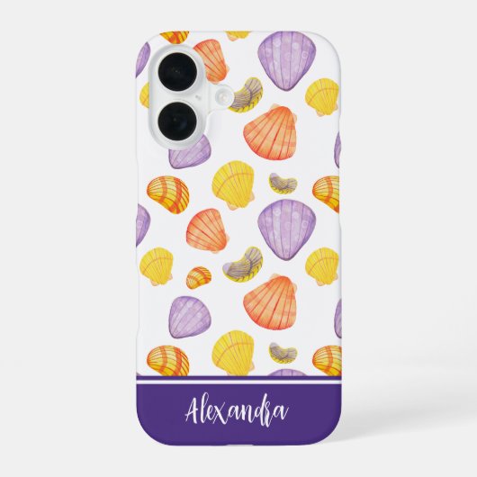 水の色の貝殻と名前iPhoneケース iPhone 16ケース (裏面)