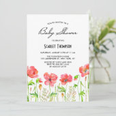 水の色の赤いケシのガーデンベイビーシャワー 招待状 (スタンド正面)