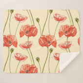 水の色の赤いケシのパターン。 シェルパブランケット (正面(横))