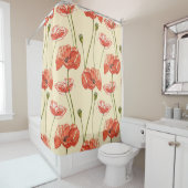 水の色の赤いケシのパターン。 シャワーカーテン (インサイチュ)