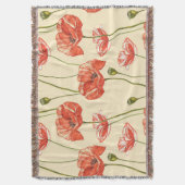 水の色の赤いケシのパターン。 スローブランケット (正面縦)