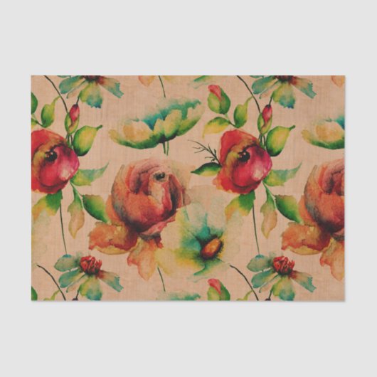 水の色の赤いバラの木 薄葉紙 (正面)