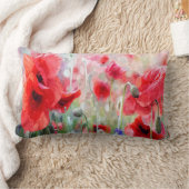 水の色の赤いポピー絵画ズ ランバークッション (ブランケット)