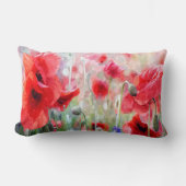 水の色の赤いポピー絵画ズ ランバークッション (正面)