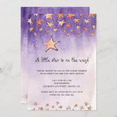 水の色の赤ちゃんシャワーの途中の小さな星 招待状 (正面/裏面)