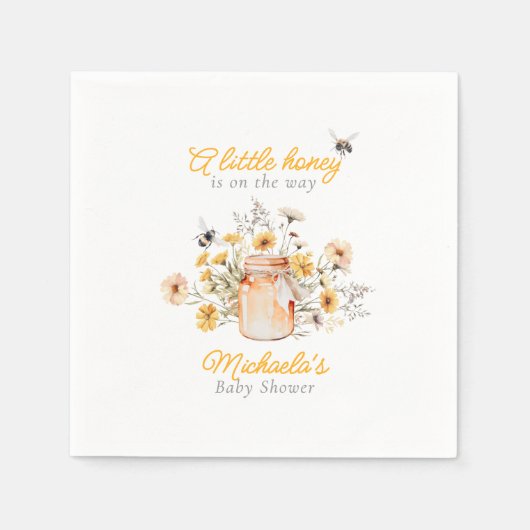 水の色の赤ちゃんシャワーの途中の小さな蜂蜜 スタンダードカクテルナプキン (正面)