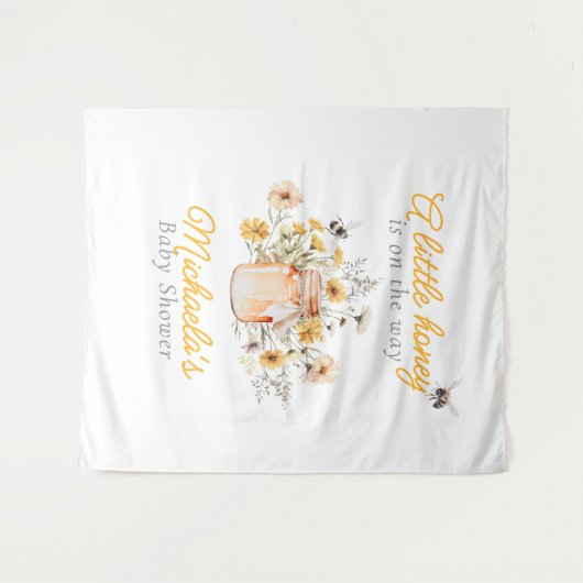 水の色の赤ちゃんシャワーの途中の小さな蜂蜜 タペストリー (正面(横))