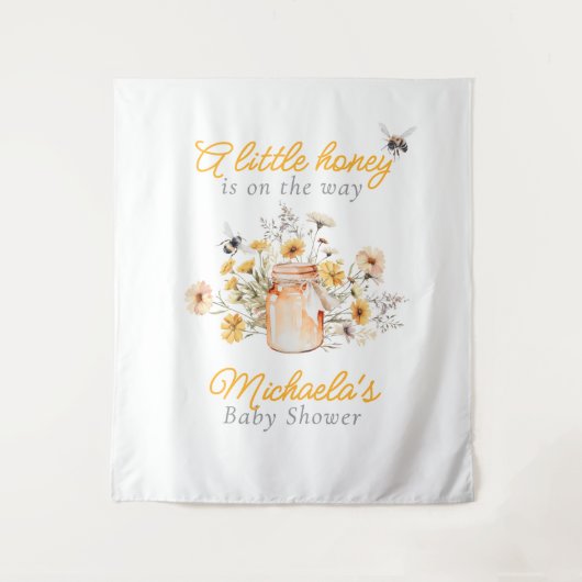 水の色の赤ちゃんシャワーの途中の小さな蜂蜜 タペストリー (正面)