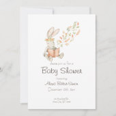 水の色の赤ちゃんシャワー招待ベビーバニー 招待状 (正面)