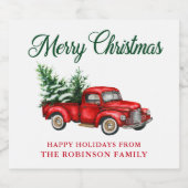 水の色の赤クラシックトラックのメリークリスマス リキュールボトルラベル (シングルラベル)