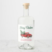 水の色の赤クラシックトラックのメリークリスマス リキュールボトルラベル (正面)
