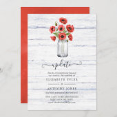 水の色の赤ポピー国素朴の結婚式の更新 招待状 (正面/裏面)