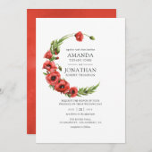 水の色の赤ポピー素朴カントリー結婚式 招待状 (正面/裏面)