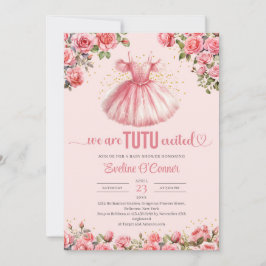 水の色の赤面チュドレスピンクのバラ赤ちゃんシャワー 招待状
