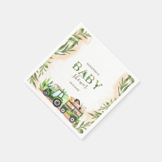 水の色の農場動物トラクターベビーシャワー スタンダードカクテルナプキン (角)