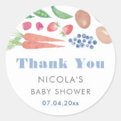 水の色の農家市場の少年の赤ちゃんシャワー好意 ラウンドシール (正面)