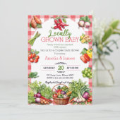 水の色の農家市場ローカル成長ベビーシャワー 招待状 (スタンド正面)