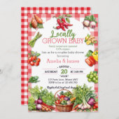 水の色の農家市場ローカル成長ベビーシャワー 招待状 (正面/裏面)