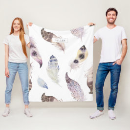 水の色の部族の羽のパターン フリースブランケット