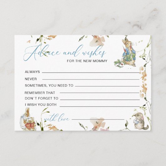 水の色の野エレガント花ピーターうさぎベビー書 エンクロージャーカード (正面)