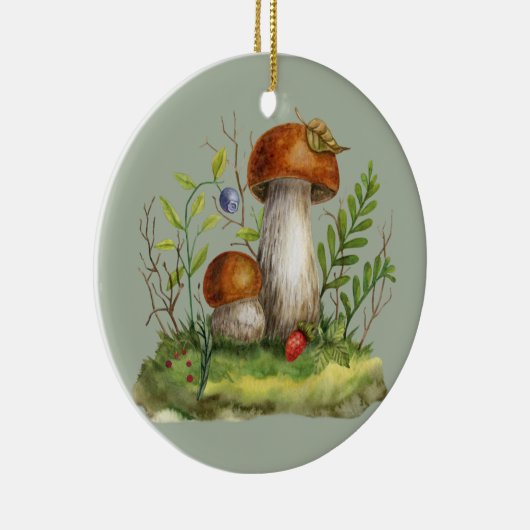 水の色の野生の森のキノコと果実 セラミックオーナメント (右)