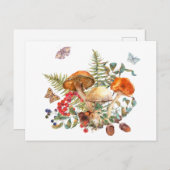 水の色の野生の森のキノコ、果実、どんぐり ポストカード (正面/裏面)