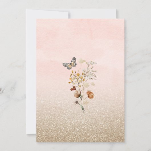 水の色の野生の花と蝶の私たちに参加 招待状 (裏面)