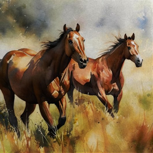 水の色の野生の馬のギャロピングデコページ 薄葉紙