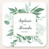 水の色の野生葉のハンターグリーン結婚ズ スクエアペーパーコースター (正面)
