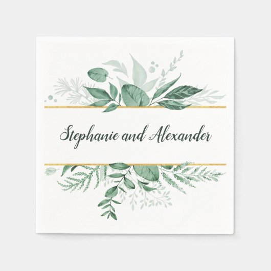 水の色の野生葉のハンターグリーン結婚ズ スタンダードカクテルナプキン (正面)