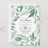 水の色の野生葉のハンターグリーン結婚ズ 招待状 (正面)