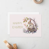 水の色の開花マグノリアイースターバニー ノートカード (正面/裏面インサイチュ)