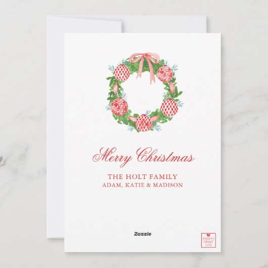 水の色の陳腐なオーナメントガーランドクリスマス シーズンカード (裏面)