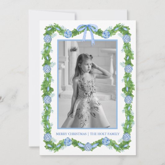 水の色の陳腐なオーナメントガーランドクリスマス シーズンカード (正面)