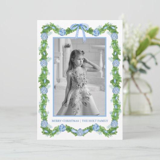水の色の陳腐なオーナメントガーランドクリスマス シーズンカード (スタンド正面)